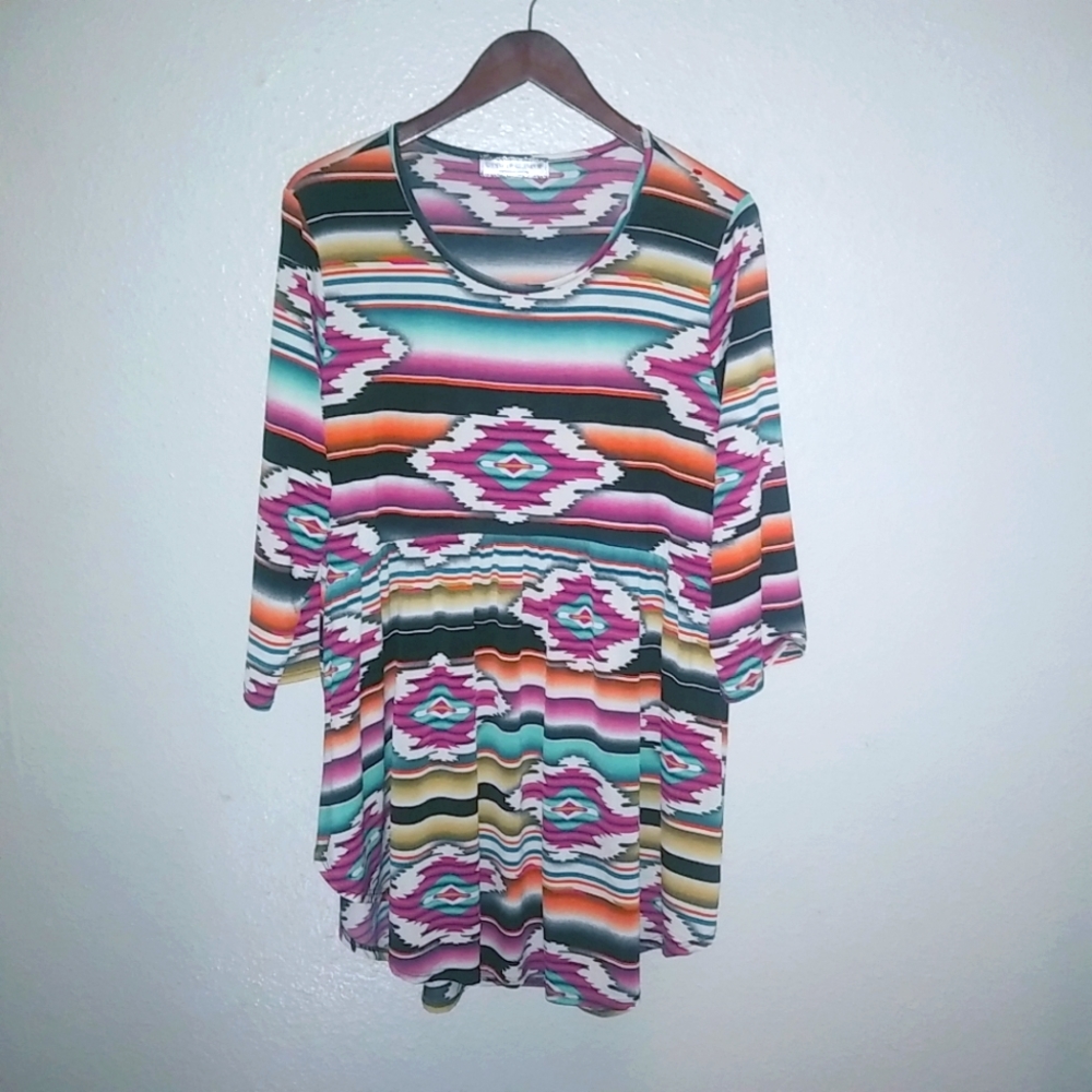 Giddy Up Glamour 2X Southwest Cowgirl Long Sleeved Tunic Top Plus